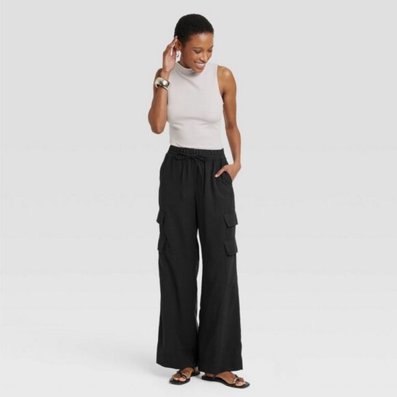 Women's High-Rise Wide Leg Cargo Pants - A New Day Black XXL - Picture 2 of 5